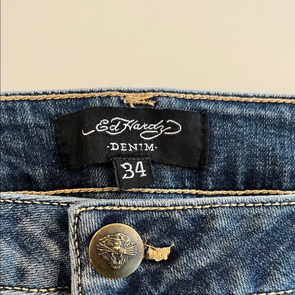Ed Hardy NYC EAGLE SLIM FLARE Embroidery JEANS size 34 Y2k - Picture 4 of 12